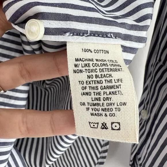 Alex Mill Top Womens XS Blue White Striped Easy Ruffle Frill Neck Cotton Career - Picture 9 of 11